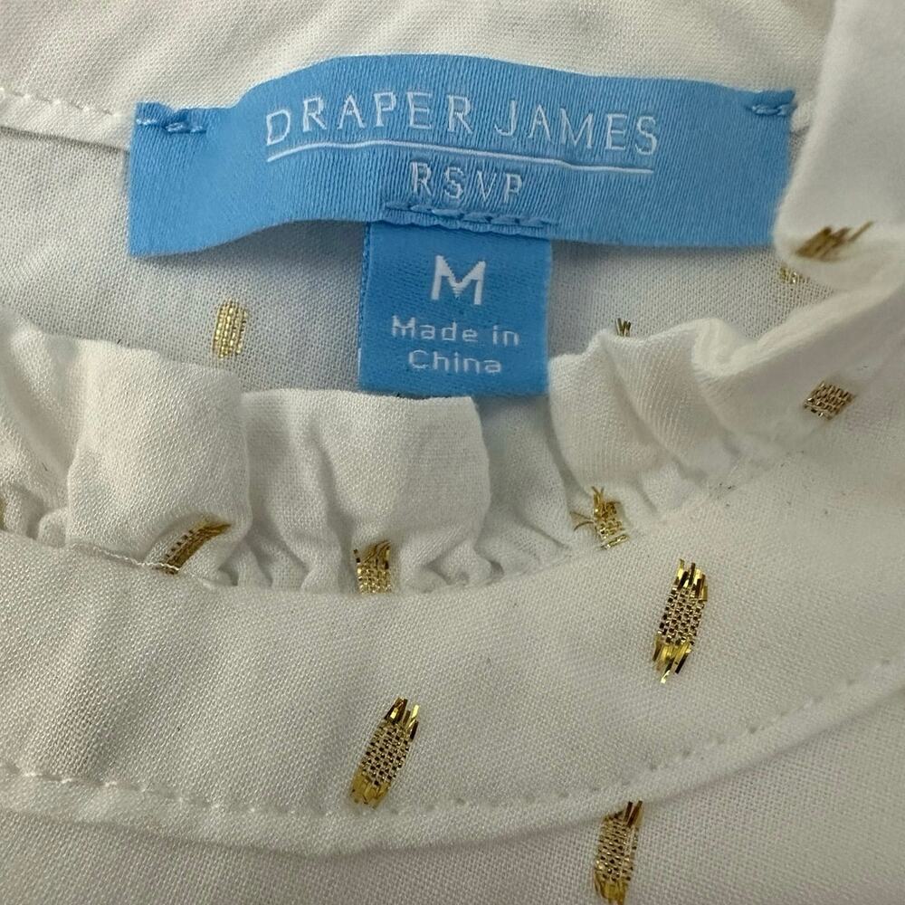 Draper James RSVP Clip Dot Blouse Womens M White Gold Metallic Mock Neck Top - Picture 7 of 11